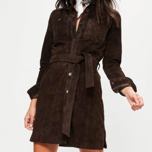 Brown Real Suede Shirt Dress - Picture 2 of 5